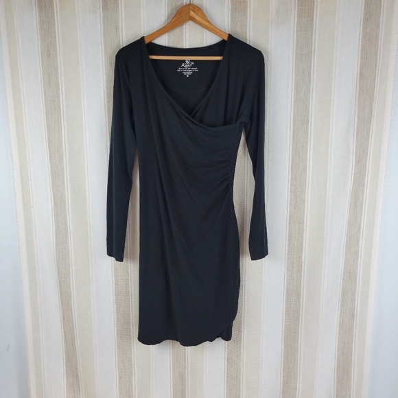 Kuhl Dresses & Skirts - Kuhl Faux Wrap Dress Long Sleeves Black‎ Size Medium Soft Stretch Jersey Knit